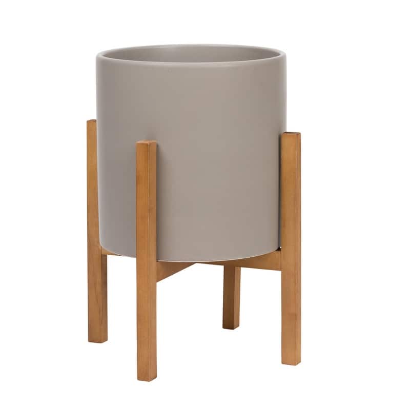 Liam Modern Ceramic Planter with Wood Legs
