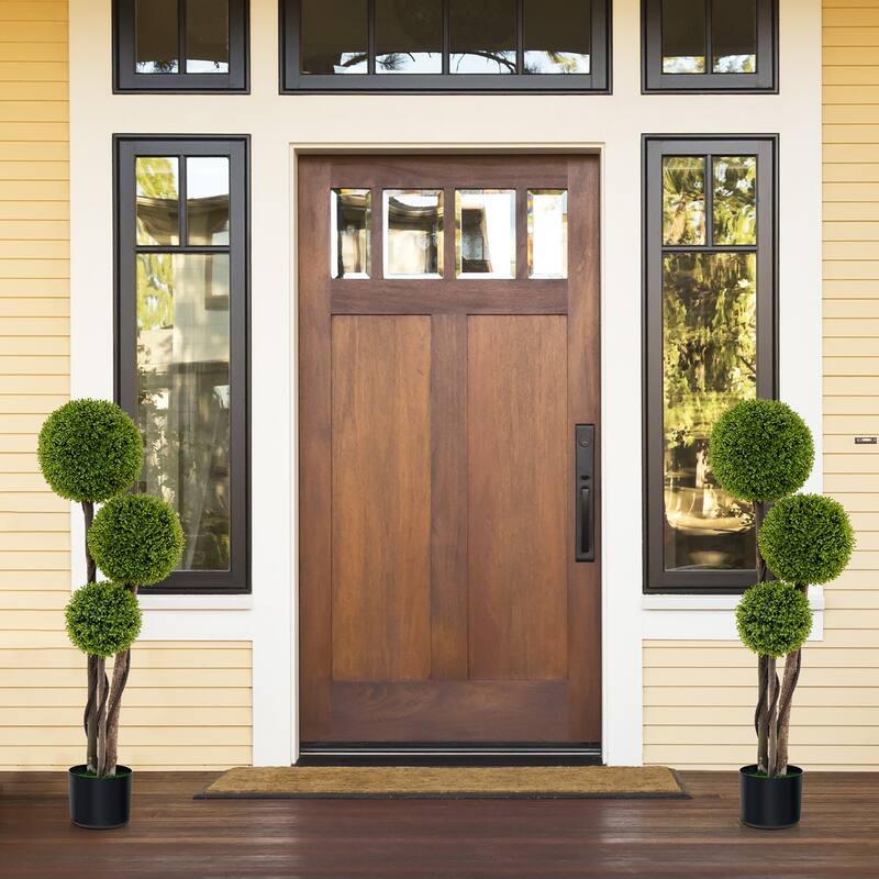 Gymax 4 FT Artificial Boxwood Topiary Ball Tree w/ Triple Ball Faux