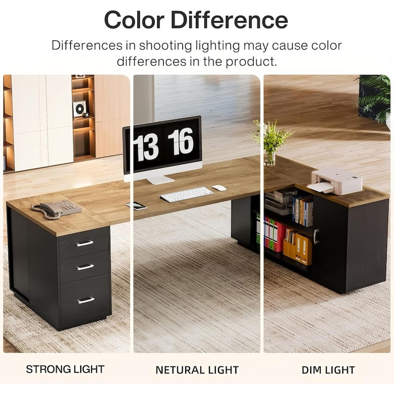 85.8" L-Shaped Executive Desk, Extra Large Office Desk with Drawers