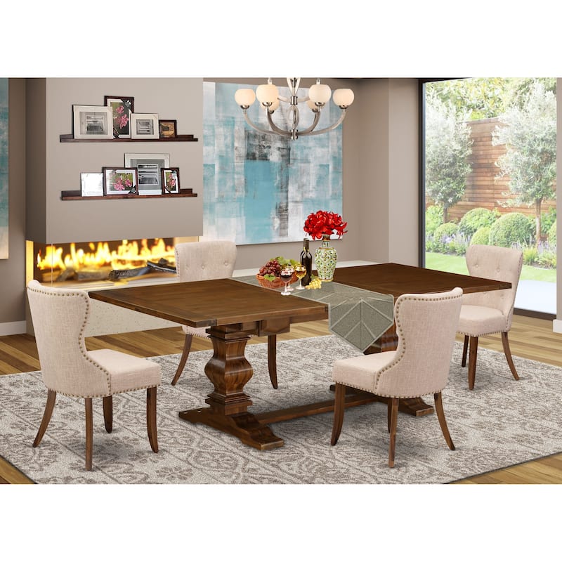 East West Furniture Dining Table Set- a Rectangle Dinner Table and Light Tan Linen Fabric Chairs, (Pieces Option) - LASI5-88-04