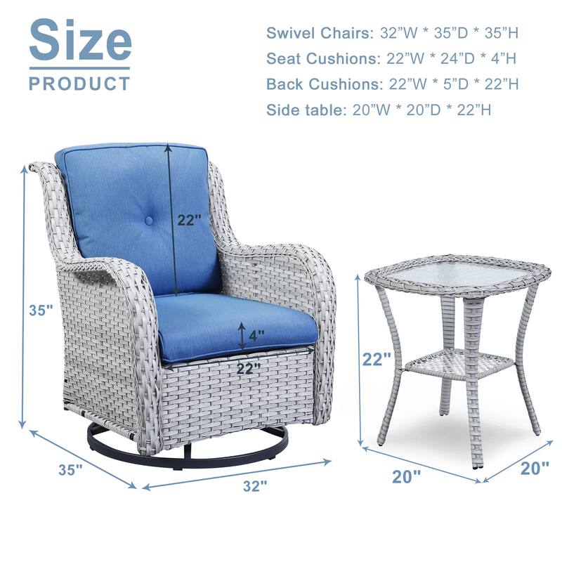 Gymojoy Wicker Swivel Glider Chair with Water-Resistant Olefin Cushions