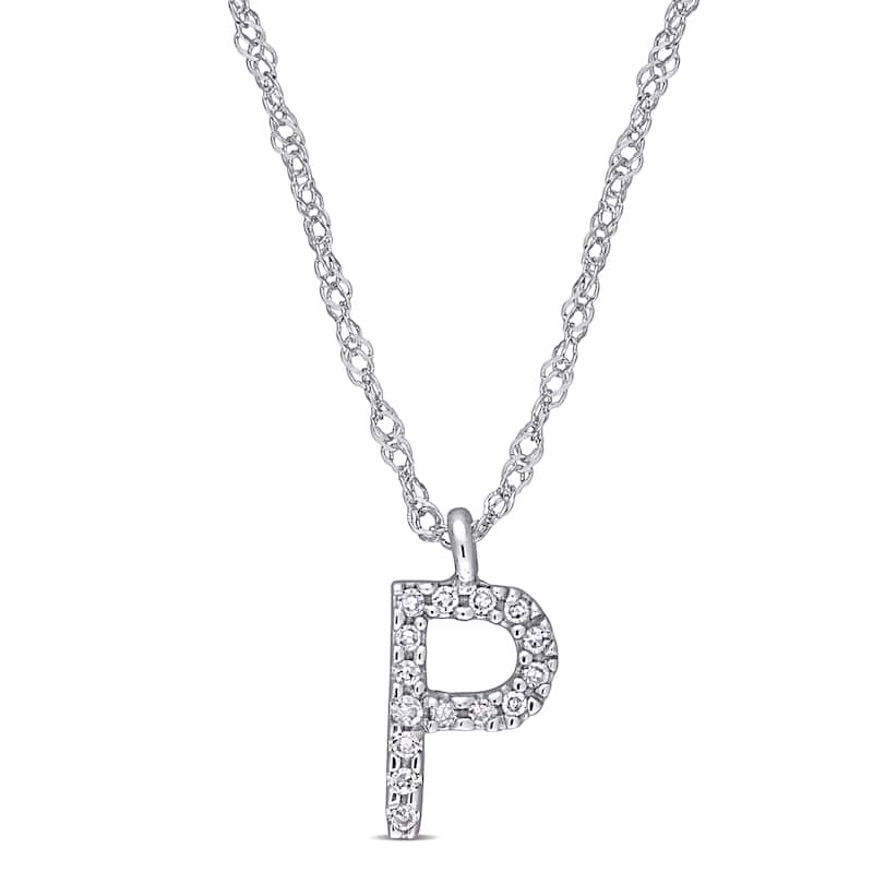 Miadora 14k White Gold Diamond Accent P Initial Necklace - 10.2 mm x 17 inch x 5.4 mm
