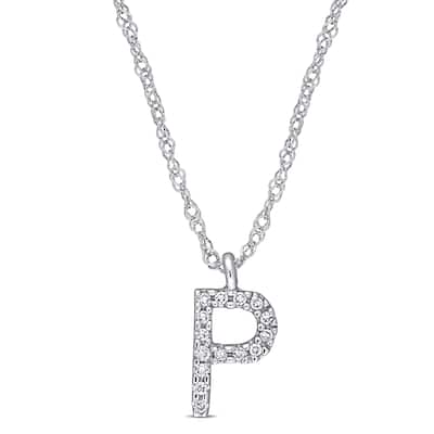 Miadora 14k White Gold Diamond Accent P Initial Necklace - 10.2 mm x 17 inch x 5.4 mm