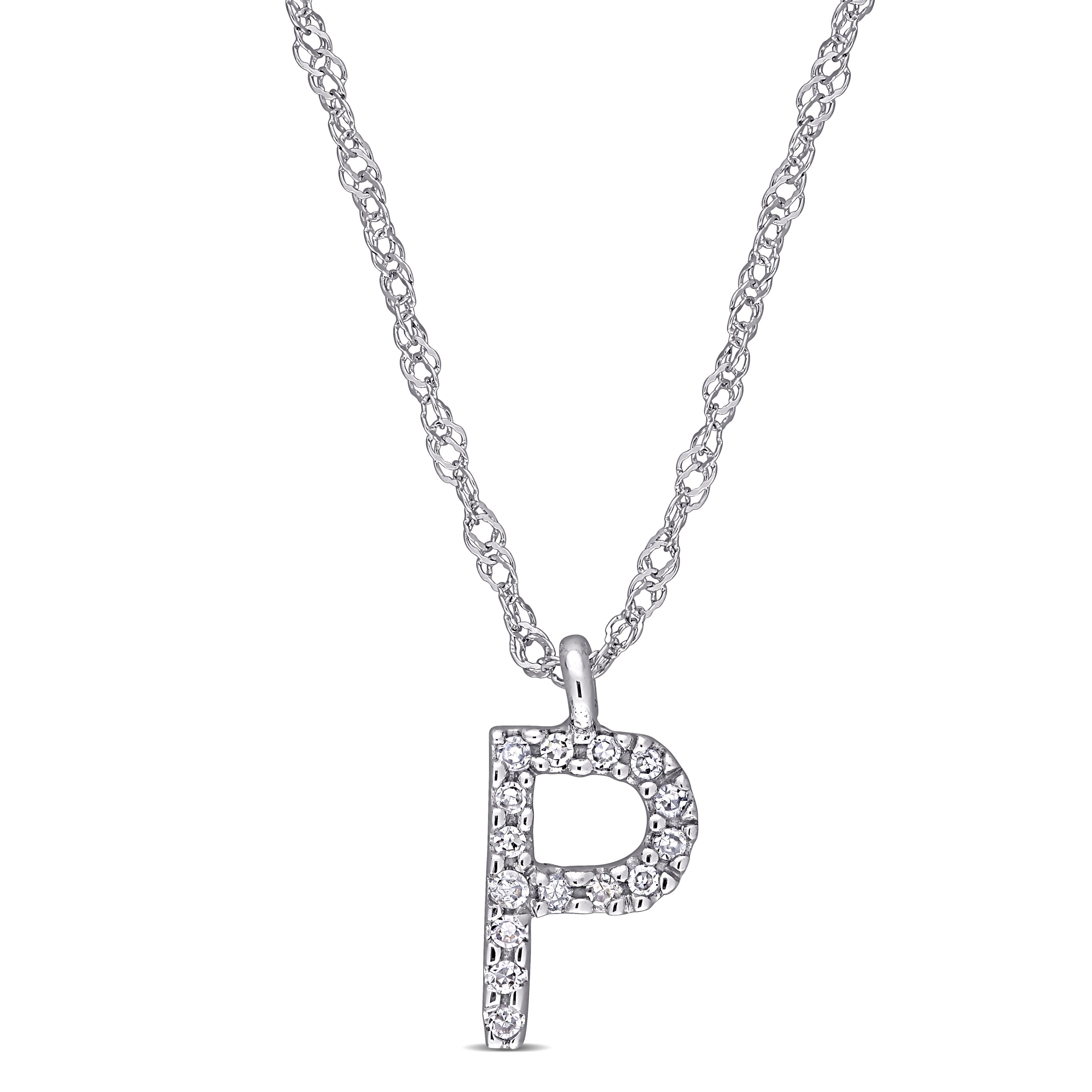 Miadora 14k White Gold Diamond Accent P Initial Necklace - 10.2 mm x 17 inch x 5.4 mm