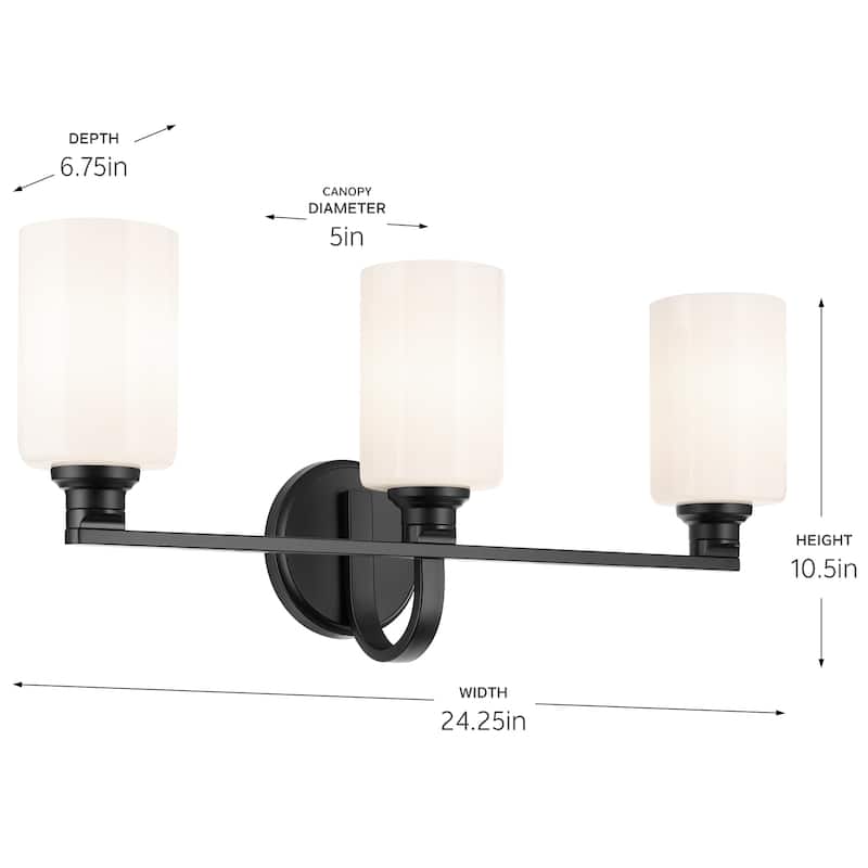 Kichler Lighting Gioe 24.25" 3-Light Vanity Light with Opal Glass in Black