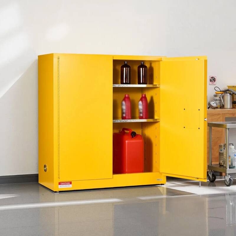 29 Gallon Heavy Duty Yellow Fireproof Cabinet for Flammable Liquids with Adjustable Shelves - 43” x 18.1” x 46.4”