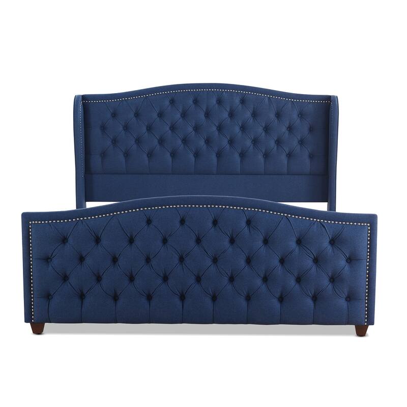 Athens Upholstered Nailhead Tufted Wingback Panel Bed