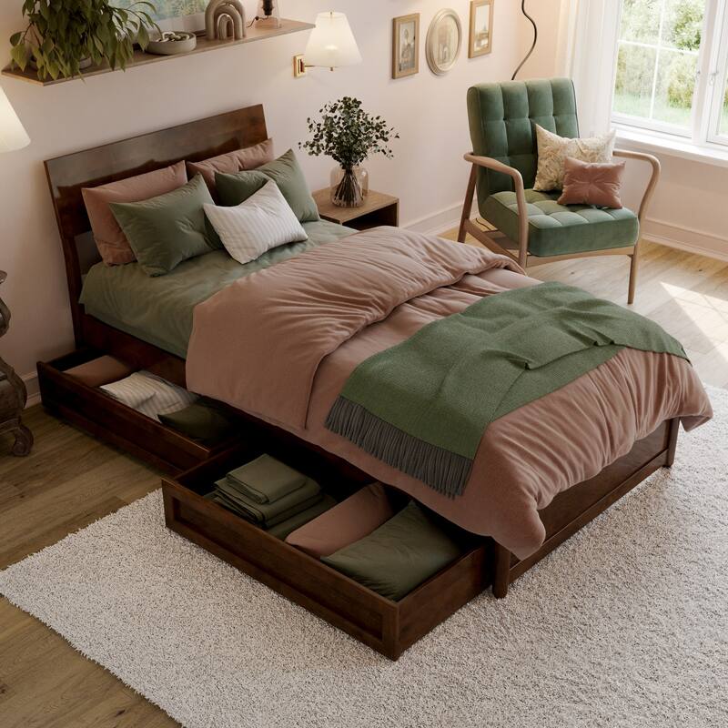 Norla Wood Platform Bed with Storage Drawers