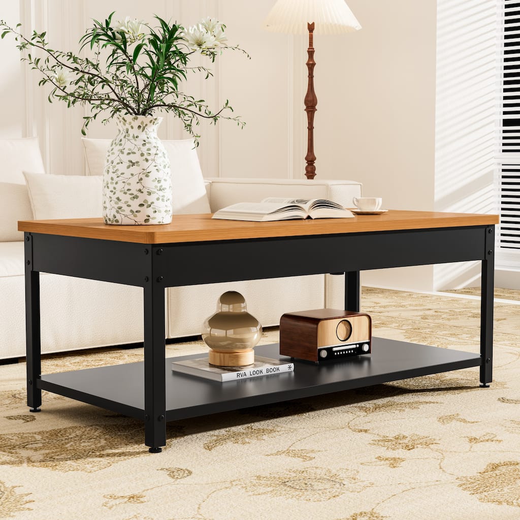 double-layer coffee table with hidden storage compartment and fingerprint lock - Living room dining table