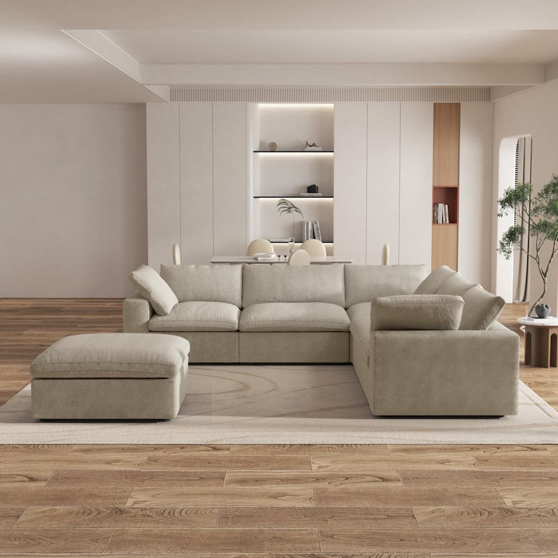 Oversize Down Filled 5-Piece Sectional Sofa with Storage Ottoman for Living Room
