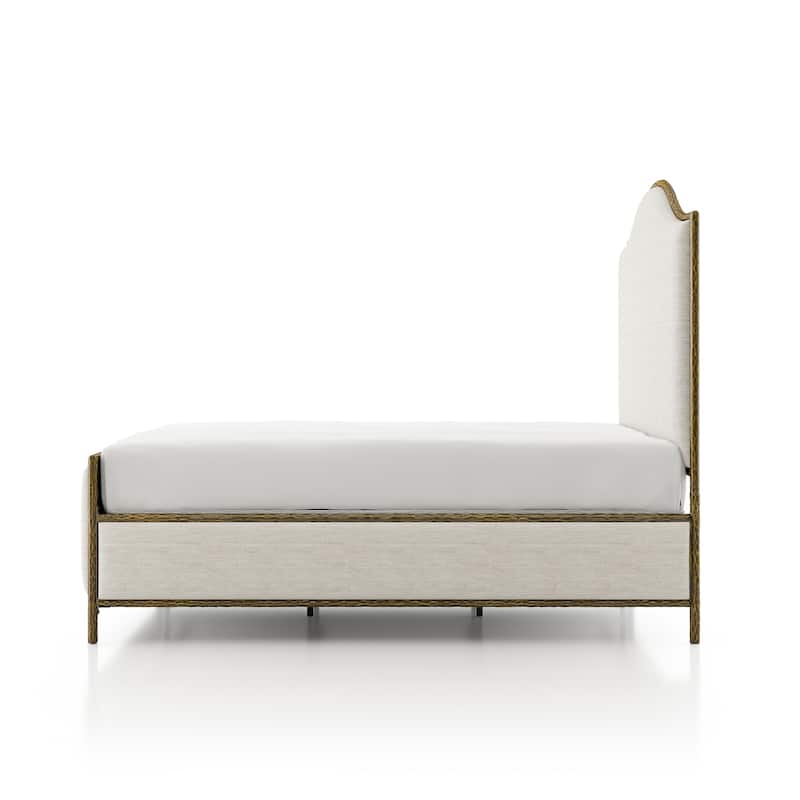247 Shop At Home Lalia Modern Beige Upholstered Hammered Metal Camelback Bed