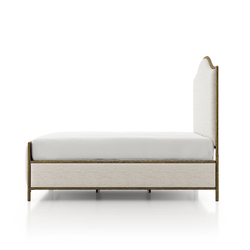 247 Shop At Home Lalia Modern 2-Piece Upholstered Hammered Metal Camelback Bedroom Set with Nightstand