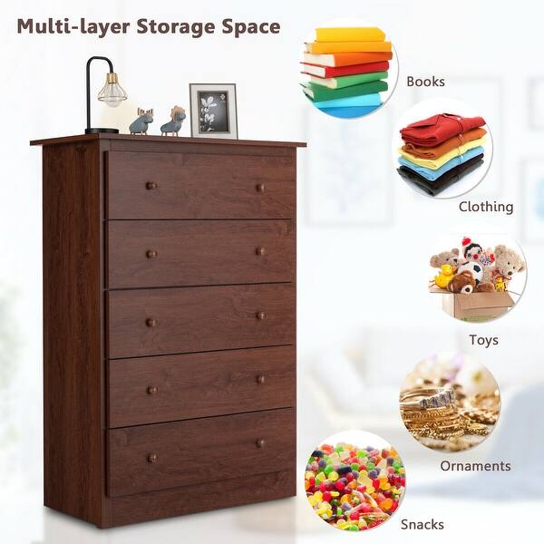 Shop 5 Drawer Chest Storage Dresser Wooden Clothes Organizer