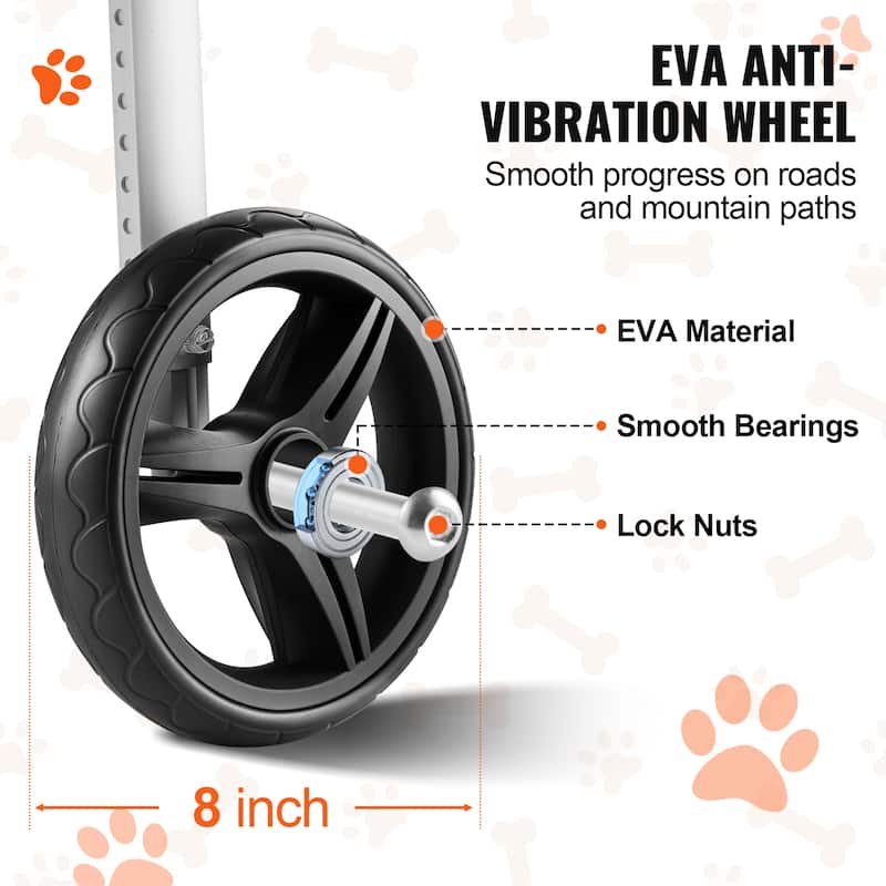 VEVOR 2 Wheels Dog Wheelchair for Back Legs, Dog Cart/Wheelchair for Injured, Disabled, Paralysis, Hind Limb Weak Pet