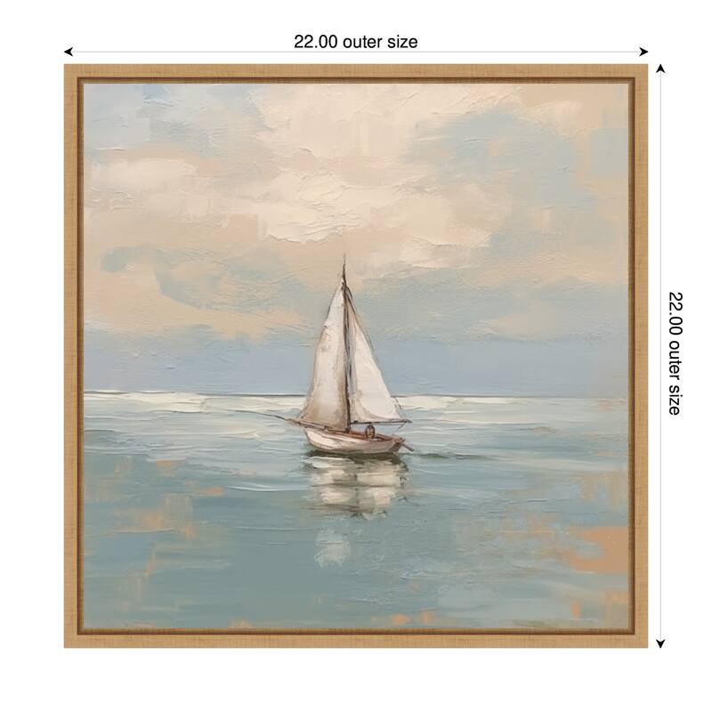 Kate and Laurel Sylvie Calm Pastel Sailboat Landscape Framed Canvas by The Creative Bunch Studio