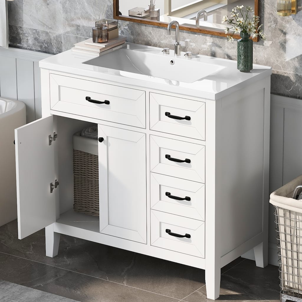 Bathroom Vanity with Sink, Bathroom Vanity Set with Drawers, Freestanding Storage Cabinet with 2 Soft Close Doors