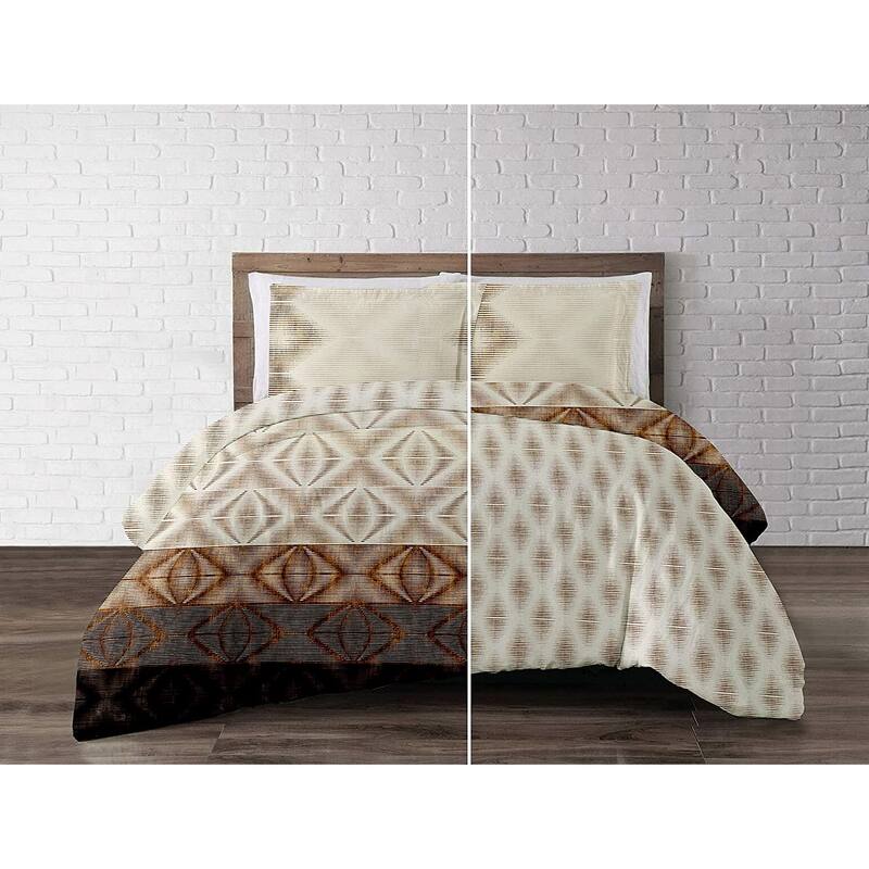 Delara GOTS Certified 100% Organic Cotton Aztec Reversible Print Duvet Cover and Sham Set of 2, Beige/Brown - Jordon - King