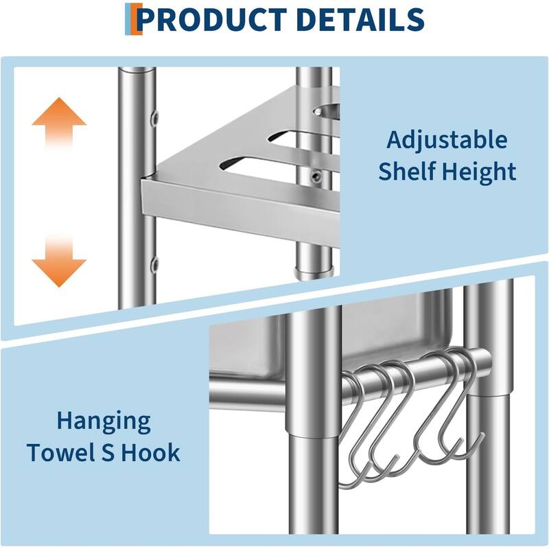 Freestanding Single Bowl Commercial Sink with Adjustable Legs, Storage Shelf, S-Hooks