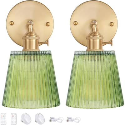 Set of 2 wall light green kitchen light brass, glass, iron island light
