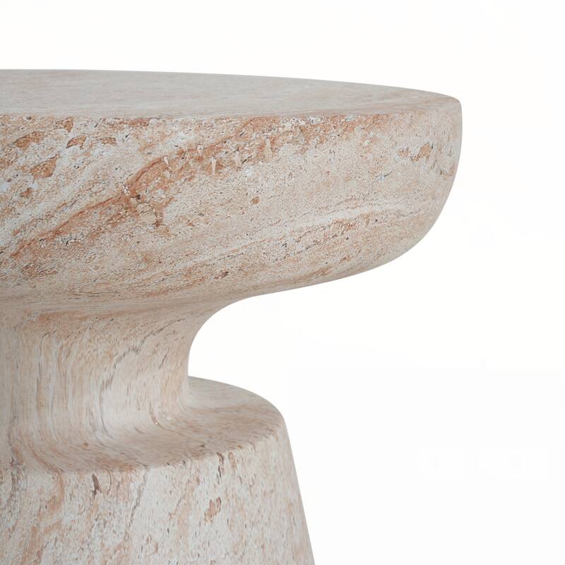 Outdoor/Indoor Lightweight Concrete Side Table,Travertine Finish