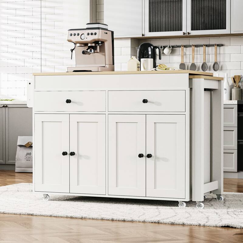 74.5″ Rolling Kitchen Island Cart with Extendable Table, Spice Rack & 2 Drawers