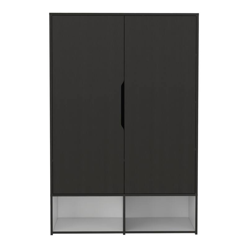 39.4" Modern Double-door Armoire with Hanging Rod, Two Open Shelves and Five Interior Shelves