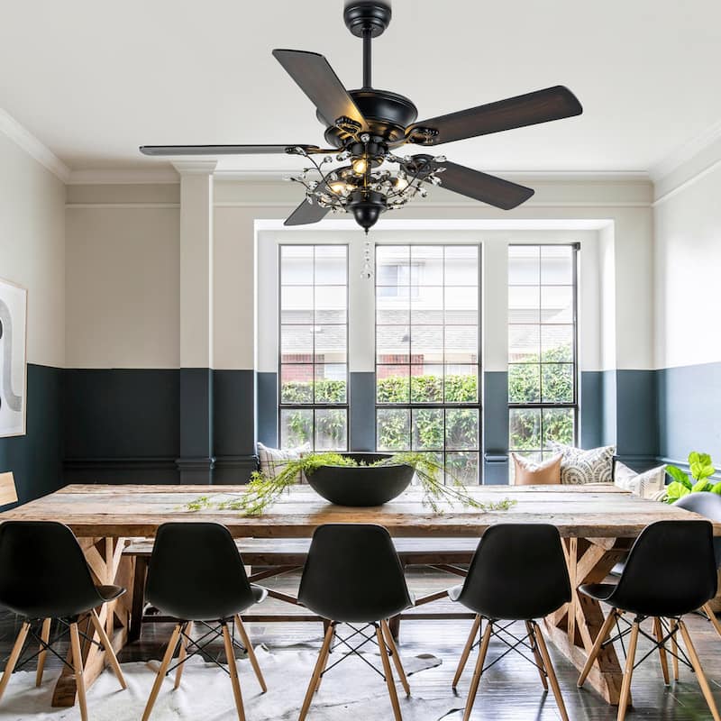 Bella Depot 52-inch Modern Crystal Ceiling Fan with Light Kit and Remote, 6-Speed Reversible Fandelier - 52"