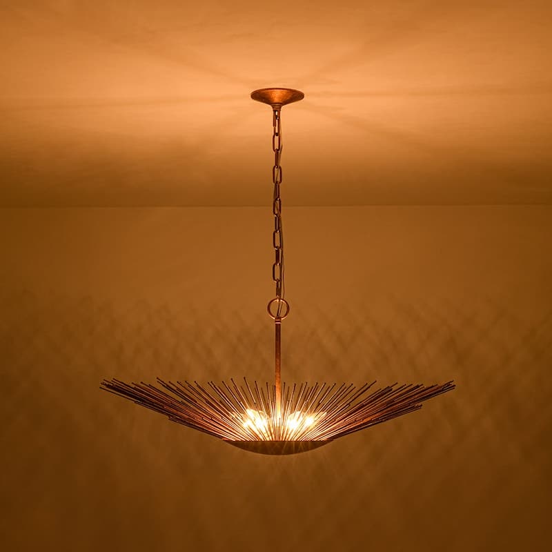6-Light Vintage Luxury Gold Foiled Wide Wide Sunburst Chandelier 32in