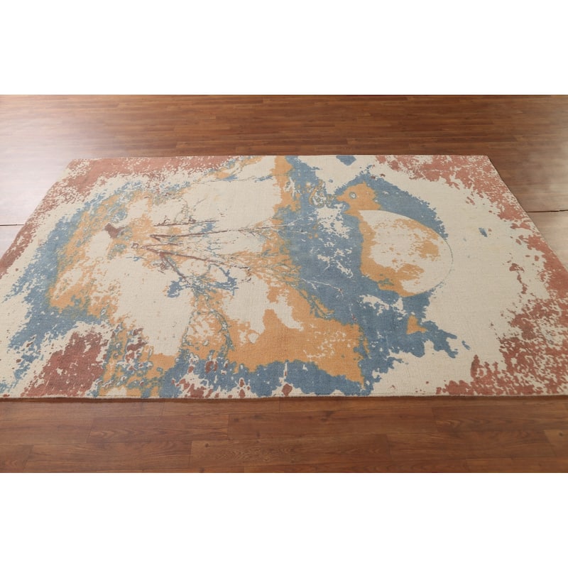 Nature Print Abstract Modern Area Rug Handmade Oriental Wool Carpet - 5'3"x 7'7"