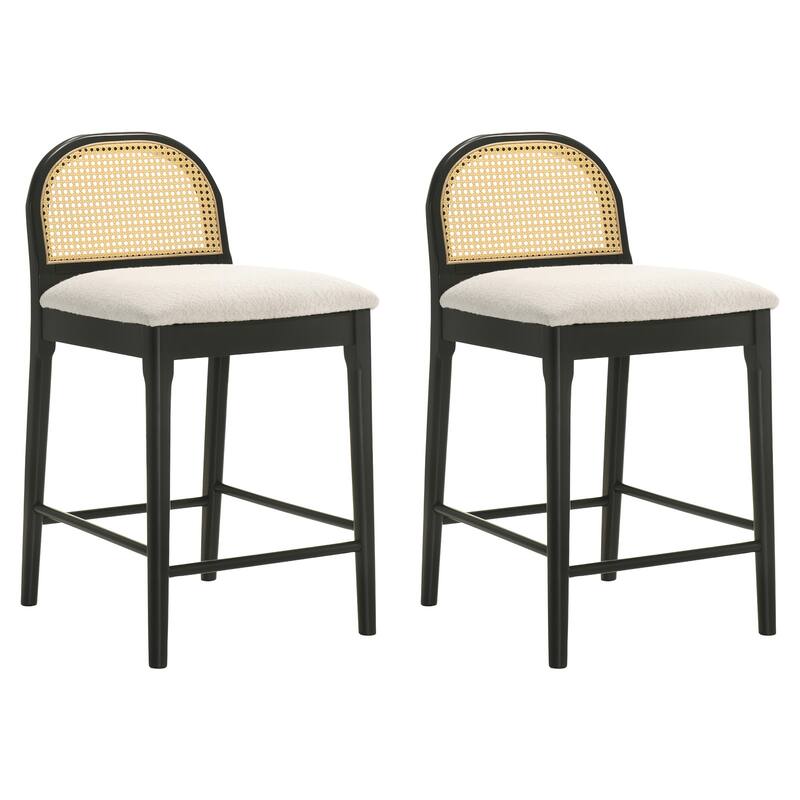 Lucio Modern Farmhouse Wood Counter Height Kitchen Bar Stool with White Boucle Fabric Upholstered Seat - Set of 2 - White/Black - Counter Height