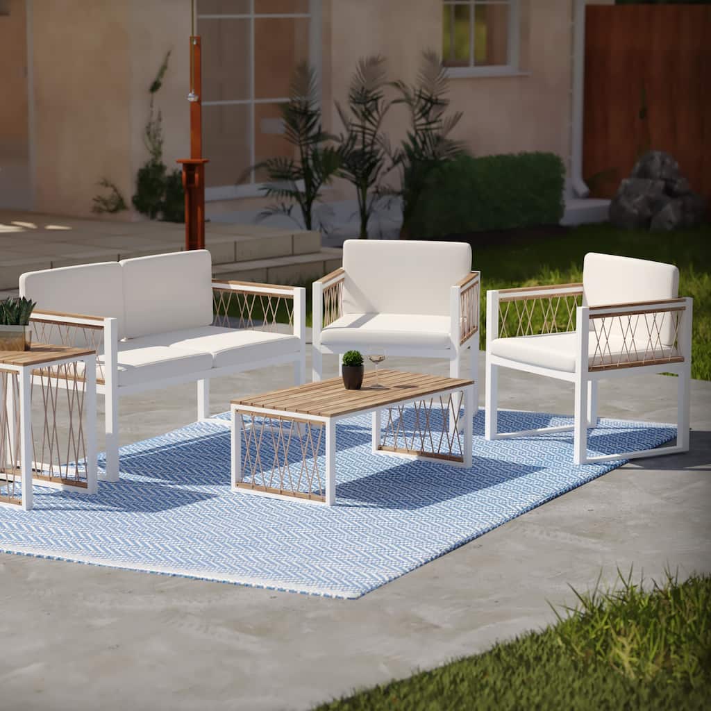 SEI Furniture Wiota All-Weather Natural Acacia Modern Dining Set (Set of 4)