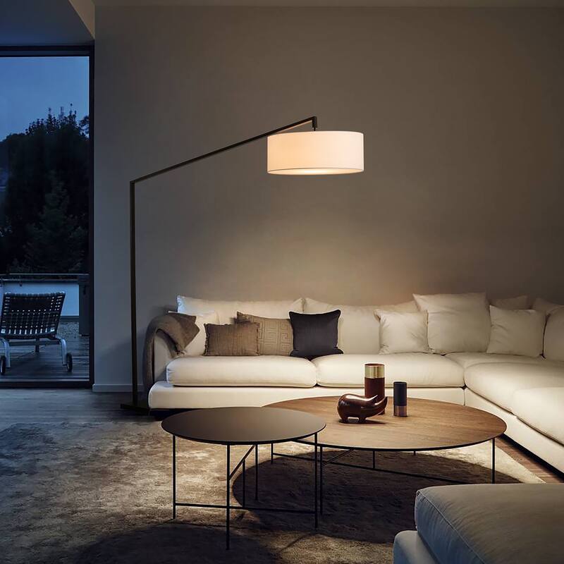 Stretch Arc Floor Lamp - 87", Matte Black, Step Switch, Rectangular marble base - Weathered Brass