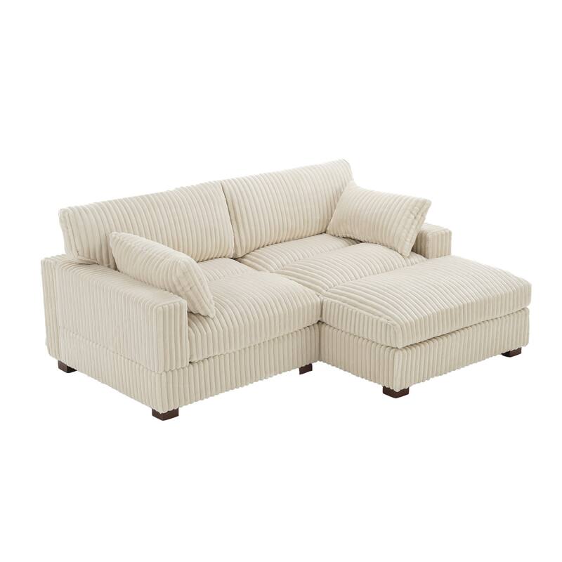 Plush Corduroy Upholstered Modular Sectional Sofa with Chaise