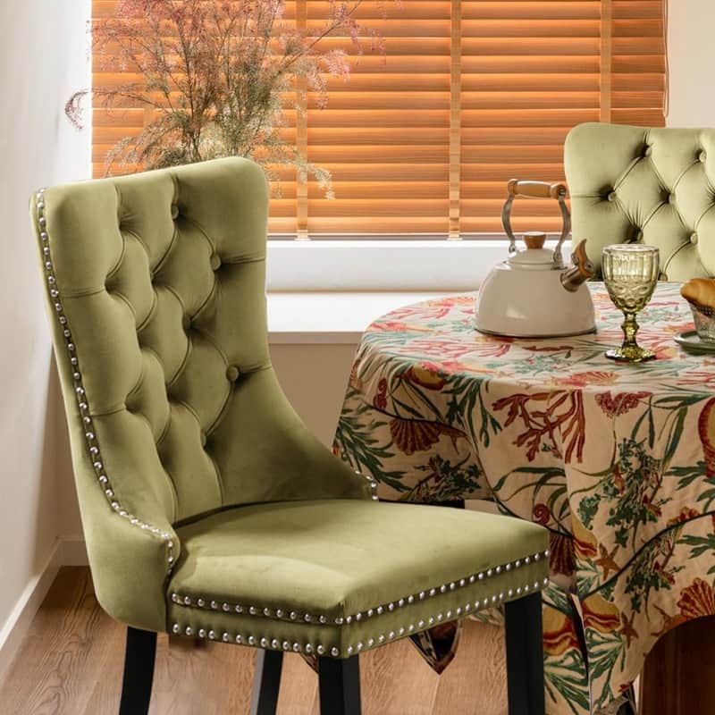Tufted Naliheads Solid Wood Upholstered Dining Chairs (Set of 2)