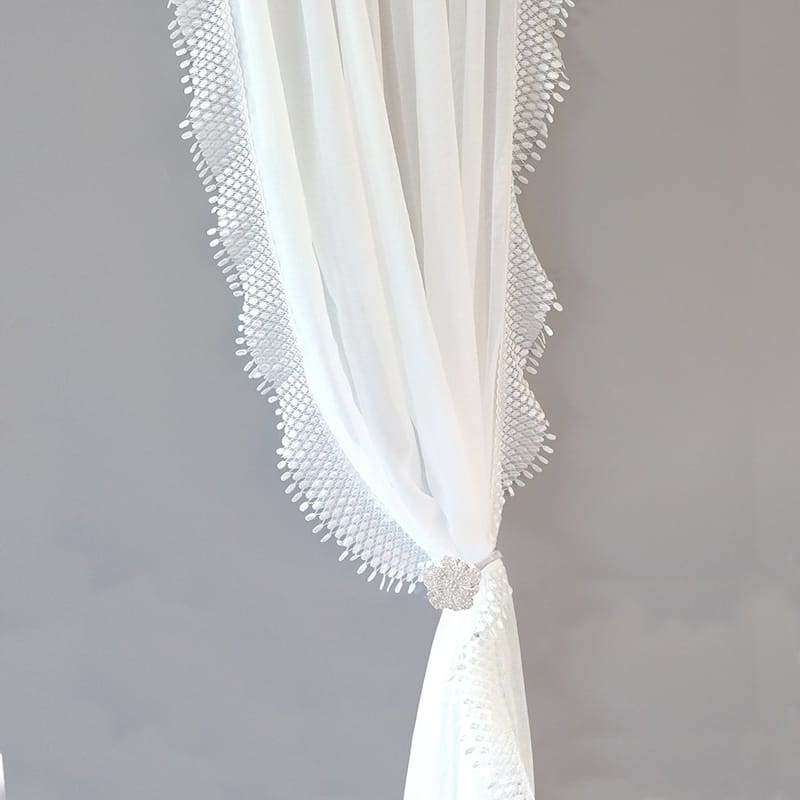 DriftAway Ava Lace/Crochet Trim Voile Sheer Window Curtain Panel Pair - 42" width x 84 " length - Off-White