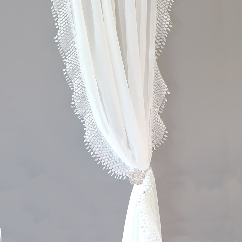 DriftAway Ava Lace/Crochet Trim Voile Sheer Window Curtain Panel Pair