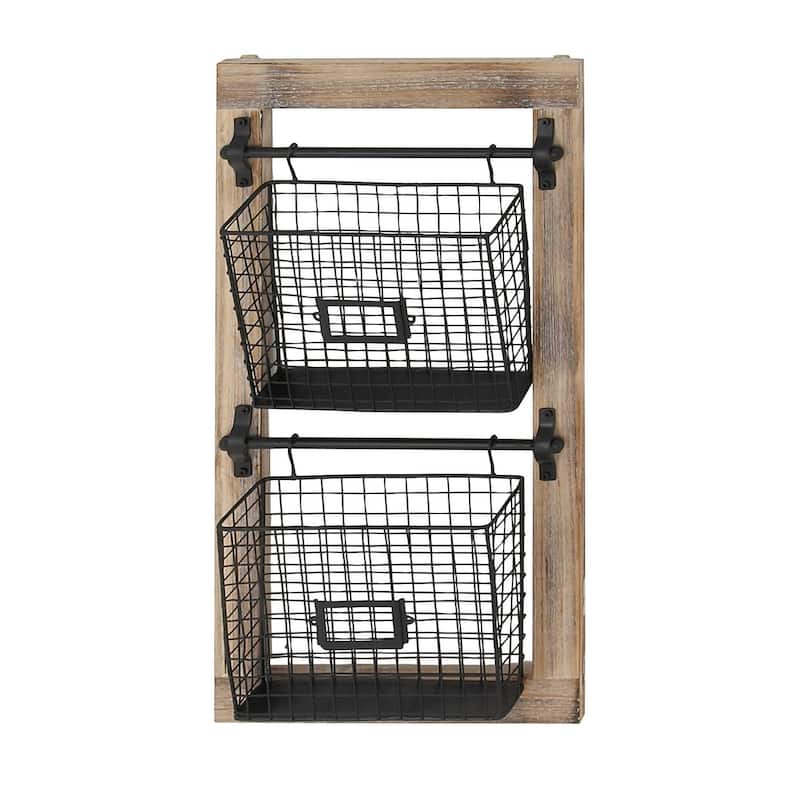 Metal Suspended Wire Basket 2 Slot Magazine Rack Holder with Suspended Baskets and Label Slot - Black - Roche River Decor