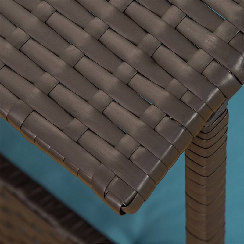 Brown-Blue PE Rattan Steel Dog Sofa with Cushion and Anti-Slip Pads - 38.5" L x 27.25" W x 28.75" H