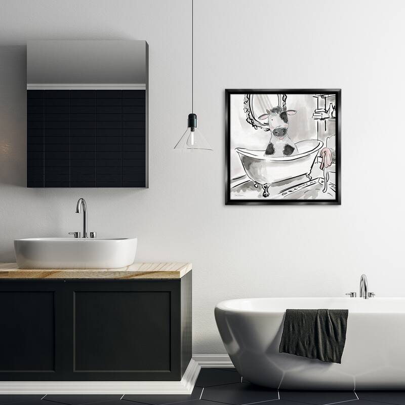 Stupell Minimal Bathtub Cow Framed Floater Canvas Wall Art Design By Carol Robinson