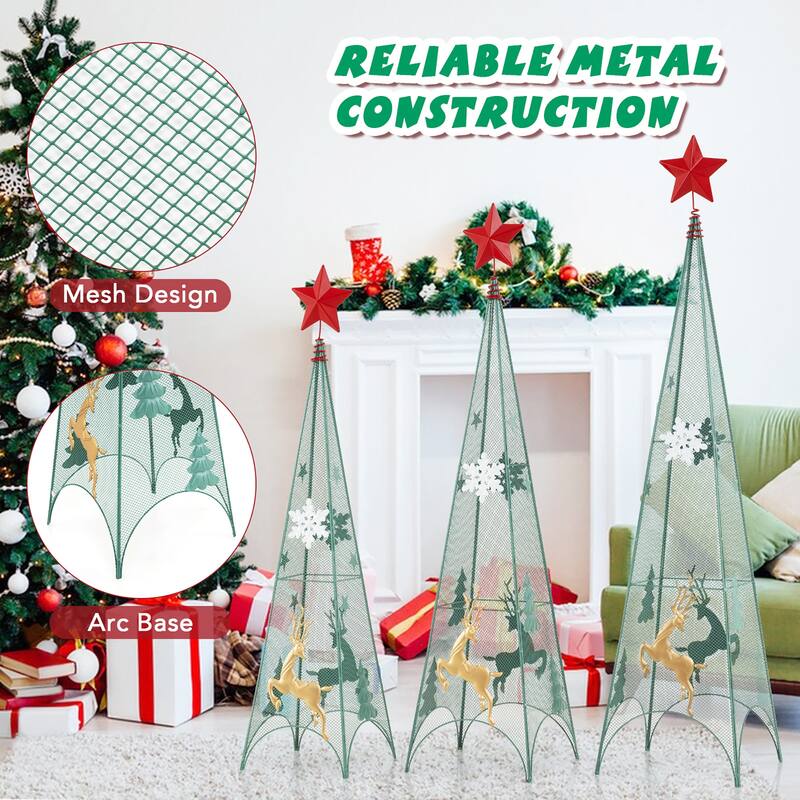 Gymax Set of 3 Tower Shaped Christmas Trees 3ft/3.5ft/4ft Artificial