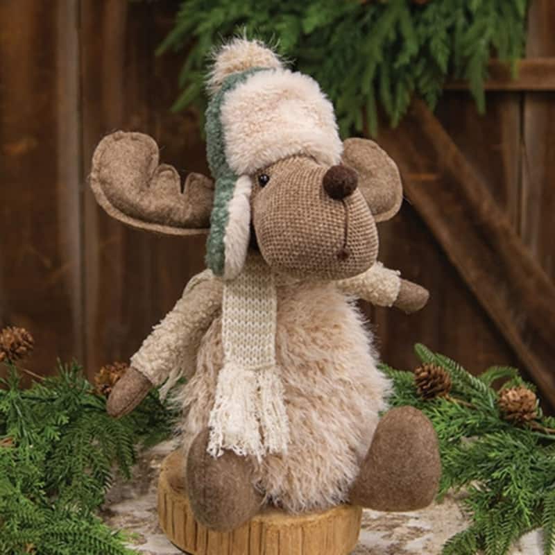 12” Plush Reindeer Figurine with Cozy Sweater, Winter Hat and Scarf, Seasonal Home Decor - 12" H x 9" W x 6.5" D