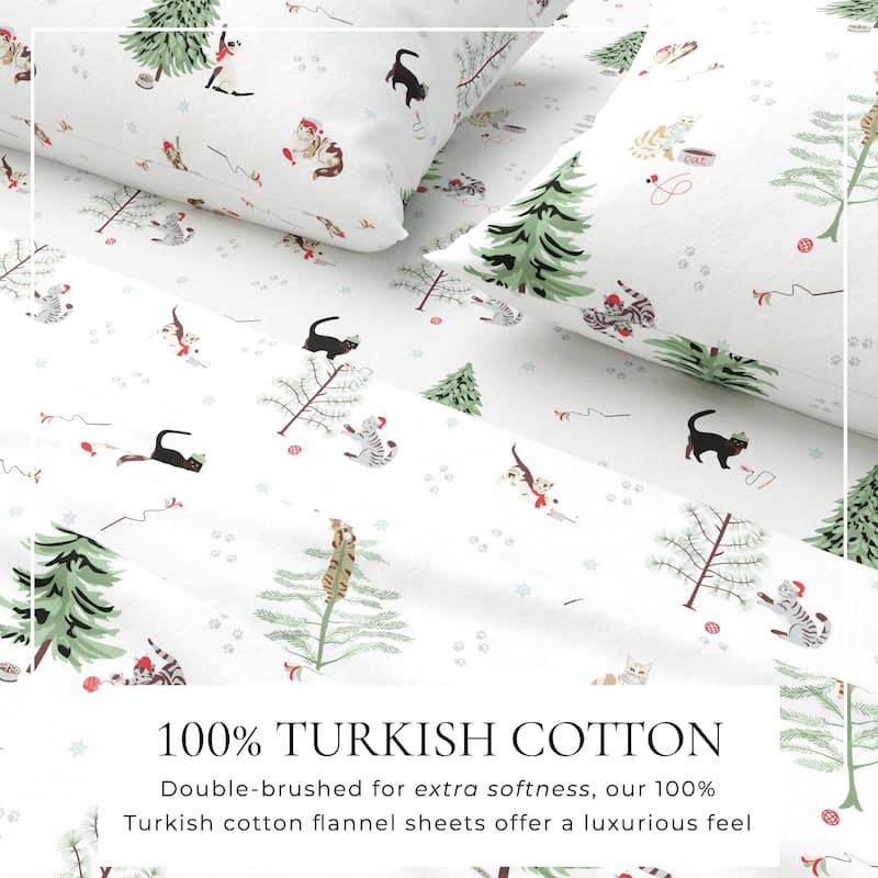 Linery & Co. Turkish Cotton Double-Brushed Christmas Flannel Bed Sheet Set