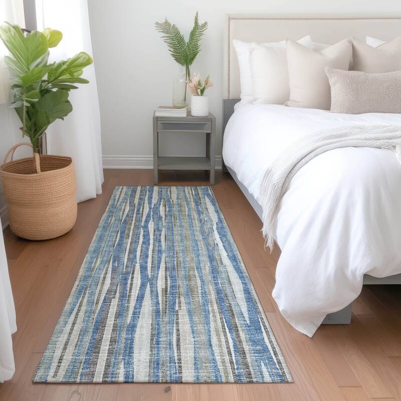 Premium Washable Super Soft Modern Stripes Mayfield Rug - Blue - 2' 3" x 7' 6" - Runner
