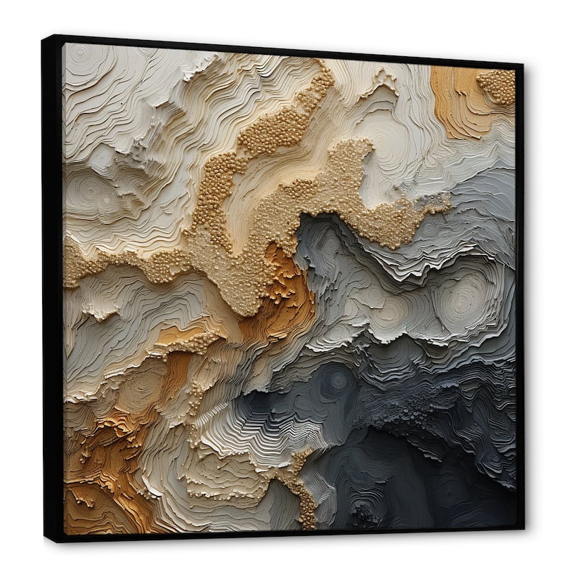 Designart "Gold And Beige River Spiral" Abstract Painting Framed Canvas Wall Art