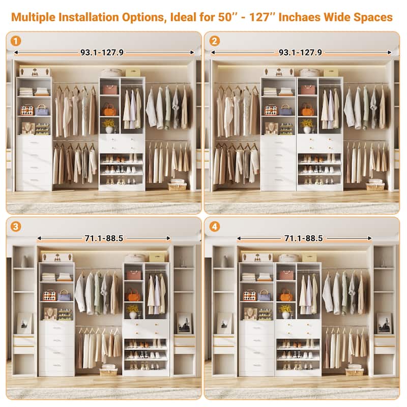 Set of 2 Closet Organizer System with Wood Drawers, Amoire Wardrobe with Hanging Rods