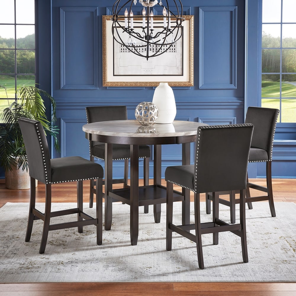 Balmforth White Faux Marble Round Counter Height Dining Set by iNSPIRE Q Classic