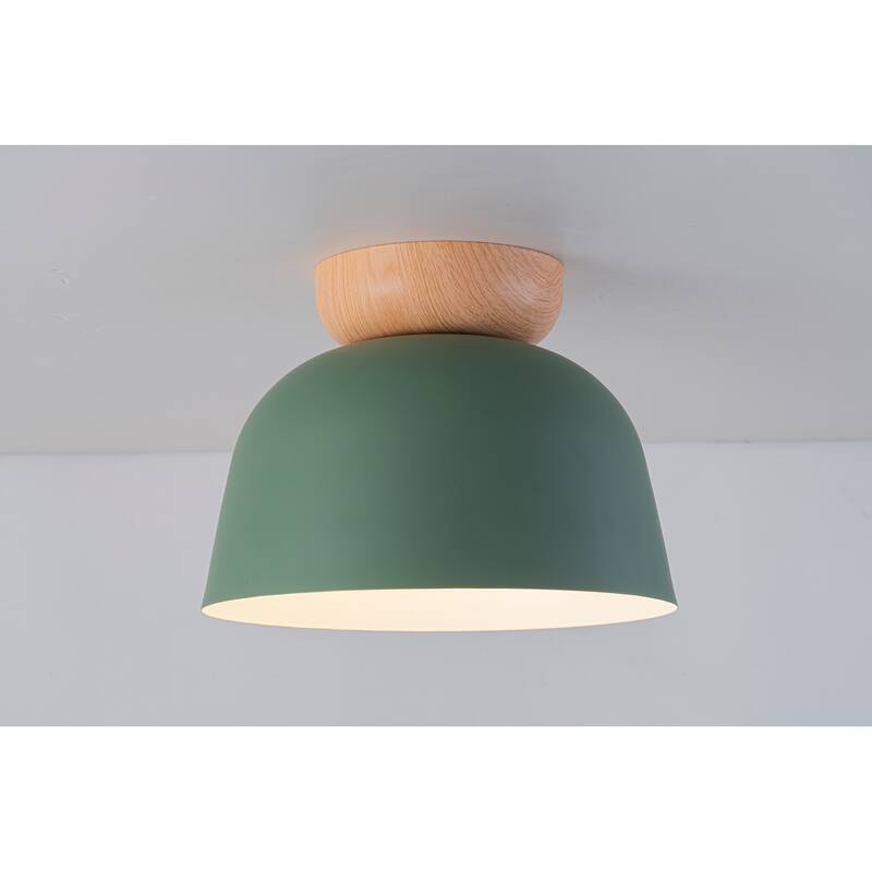 1-Light Blue/Green Dome Shape Flush Mount Ceiling Light - 11.02-in W x 11.02-in D x 7.87-in H - Green