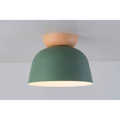 1-Light Blue/Green Dome Shape Flush Mount Ceiling Light - 11.02-in W x 11.02-in D x 7.87-in H