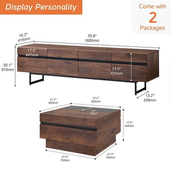 dimension image slide 0 of 3, WAMPAT Modern TV Stand and Coffee Table Set of 2