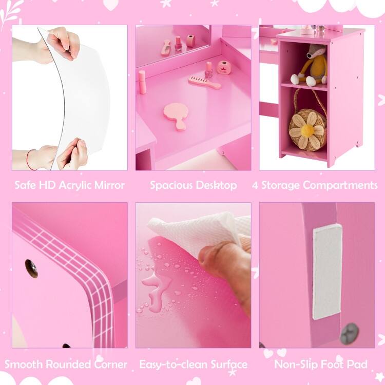 Kids Vanity Table and Chair Set with Removable Tri-Folding Mirror - 41" x 16" x 46"